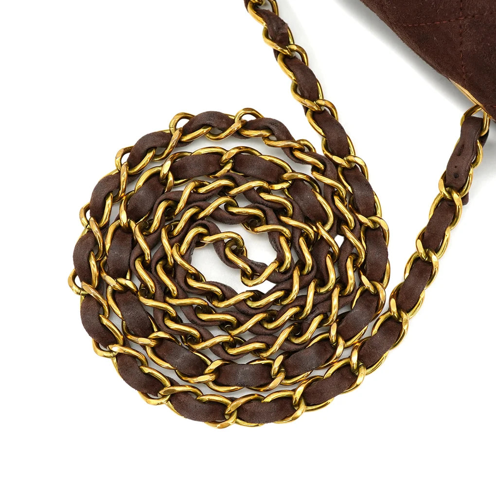 Elsinia, 3 Series Mini Square 17cm Brown Suede Gold Hardware  with seal only