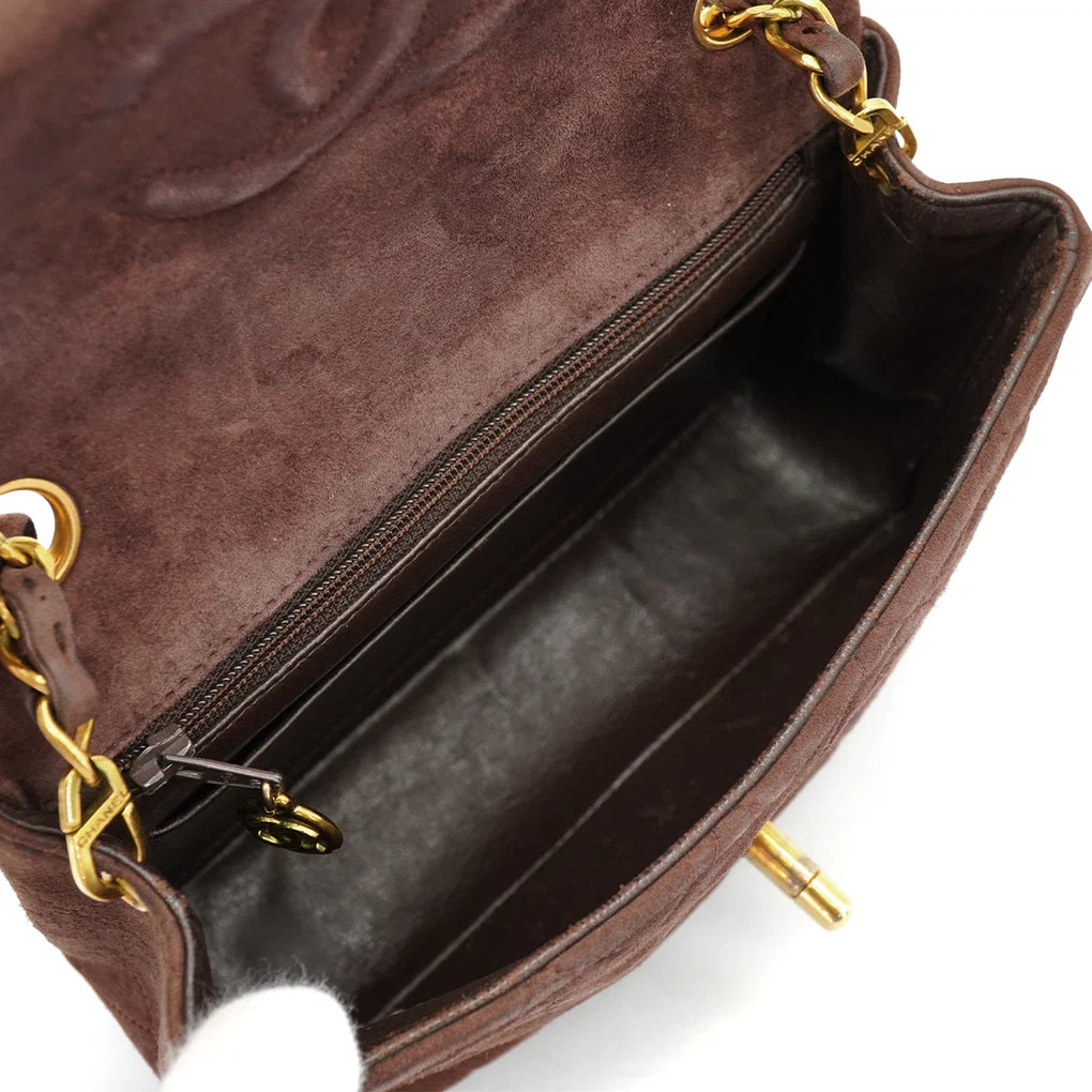 Elsinia, 3 Series Mini Square 17cm Brown Suede Gold Hardware  with seal only